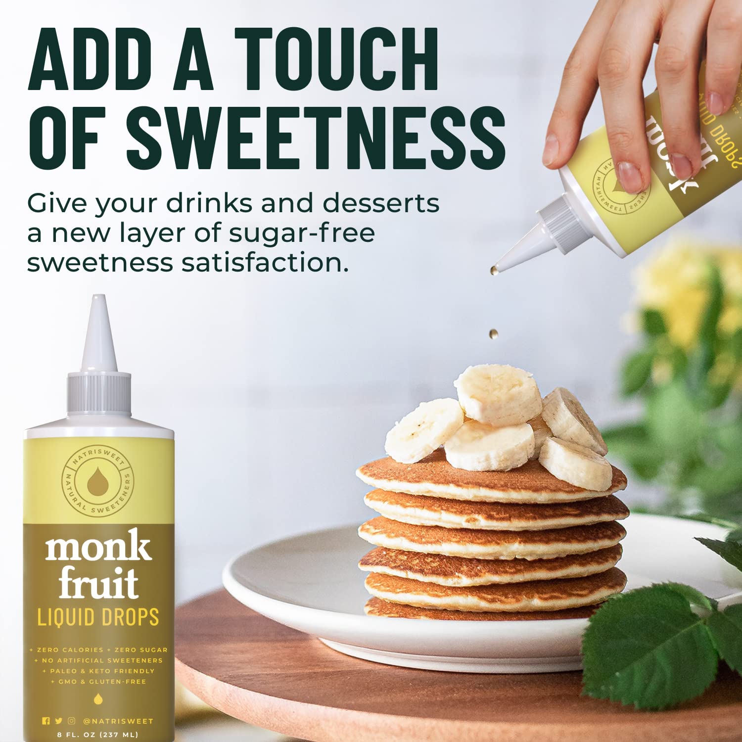 Natrisweet Liquid Monk Fruit Sweetener Drops, 8 Fl Oz, Pure Monkfruit Drops Without Erythritol, No Fillers, Zero Calorie, Keto Syrup, Liquid Monk Fruit Extract, Sugar Substitute, 911 Servings