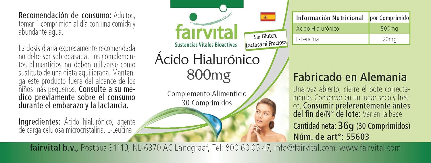 Fairvital | Hyaluronic acid 800 mg - 30 tablets - Extra high dosage - Monthly pack - 100% vegan - Quality tested - Made in Germany : Amazon.co.uk: Health & Personal Care