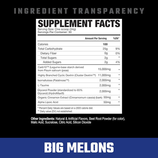 Axe & Sledge Supplements Demo Day Intra-Workout Carbohydrate Powder With Cluster Dextrin, Carb10, Hydromax, & Palatinose, 30 Servings (Big Melons)