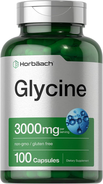 Horbach Glycine 3000 mg 100 Capsules | Non-GMO, Gluten Free Glycine Supplement