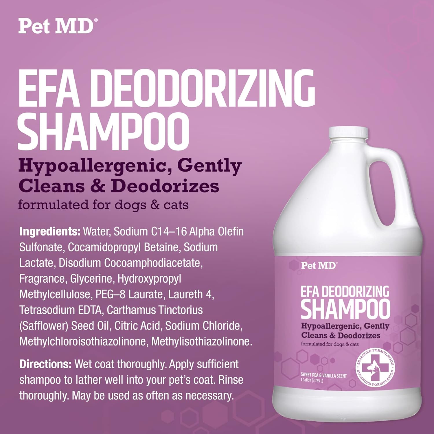 Pet MD EFA Deodorizing Shampoo for Dogs & Cats - Hypoallergenic Dog Shampoo for Sensitive Skin, Dry Skin, Itching, and Flaking - Professional Dog Shampoo Gallon