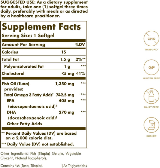 Solgar Kosher Omega-3 740 mg, 100 Softgels - Cardiovascular, Joint & C