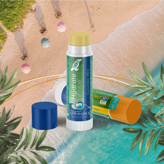 STREAM 2 SEA Cucumber Mint Lip Balm Set, Reef Safe SPF 30 and Hydrate Organic Lip Balms, Moisturizing Indoor + Sun Protect Outdoor Lip Balm For Beach and Sports, Paraben Free, Cruelty Free Lip Care