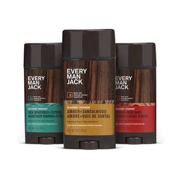 Every Man Jack Men'S Deodorant Variety Set - Includes Three Full-Sized Deodorant Sticks With Clean Ingredients & Incredible Scents - Cedar + Red Sage, Amber + Sandalwood, Sea Mineral + Citron