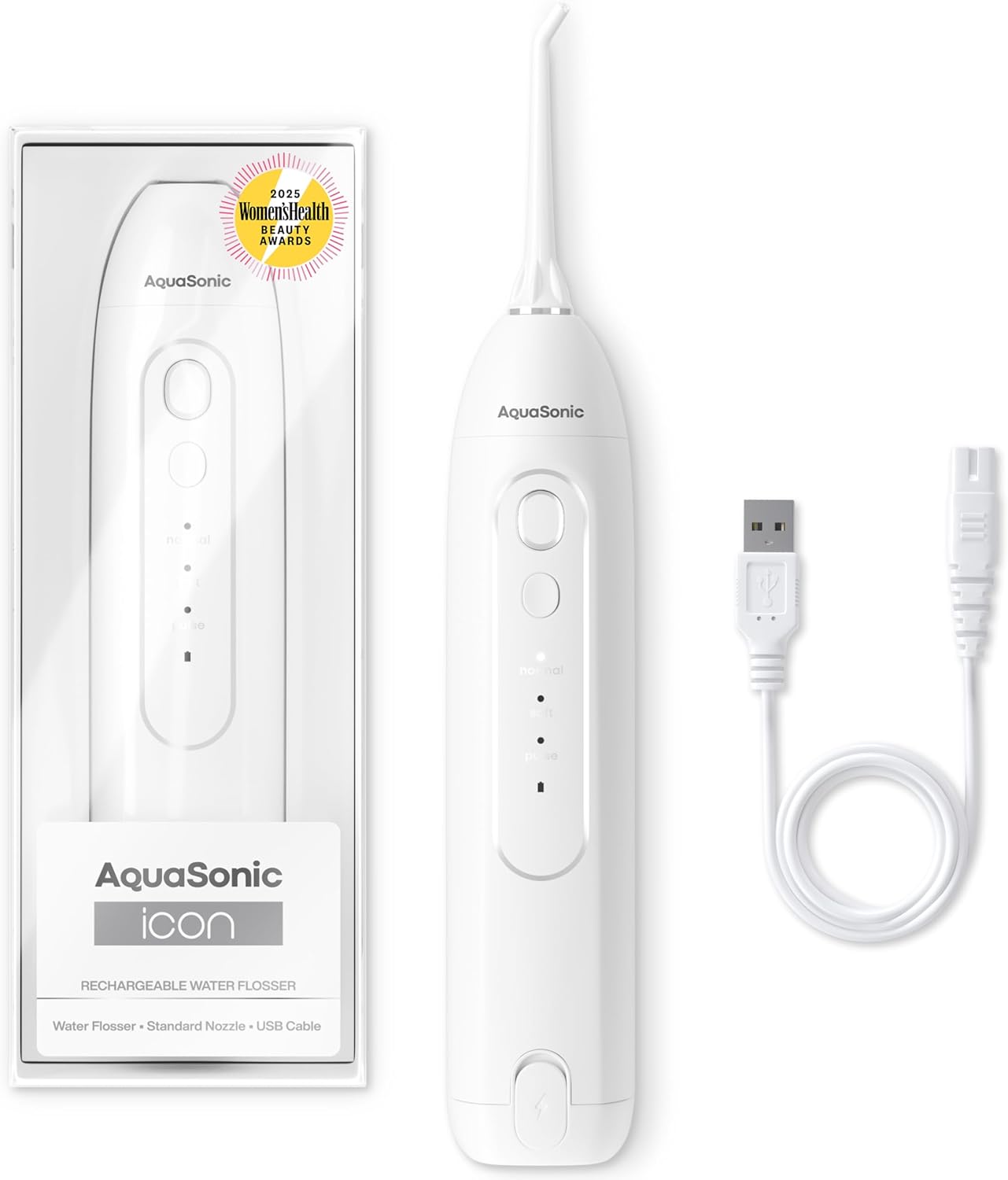 Aquasonic Icon Water Flosser For Teeth – Cordless Rechargeable Oral Irrigator – Waterproof, Portable Dental Cleaning With Jet Tip – Braces Home Travel - Pearl