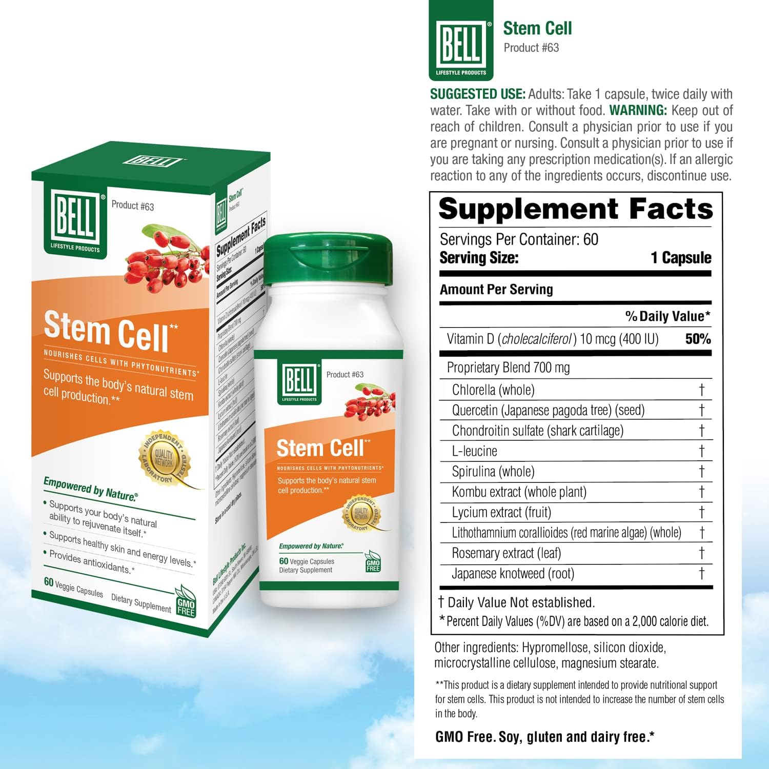 Bell Stem Cell Supplements - Supports Your Body's Natural Ability to Replace Worn Out Cells and Rejuvenate Tissue | Celulas Madres | 60 Capsules : Health & Household