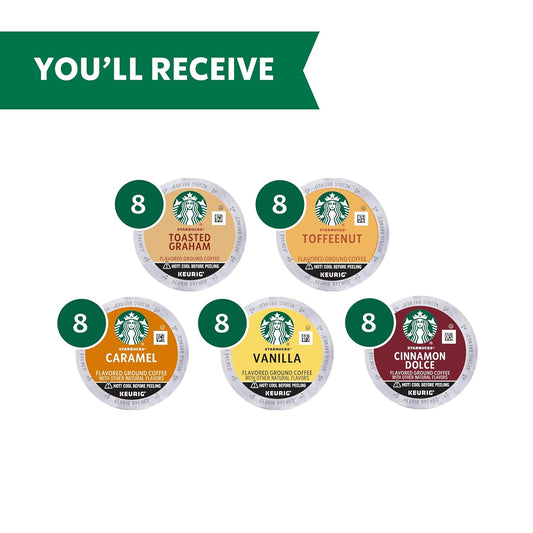 Starbucks K-Cup Coffee Pods, Naturally Flavored Coffee Variety Pack For Keurig Brewers, 100% Arabica, 1 Box (40 Pods)