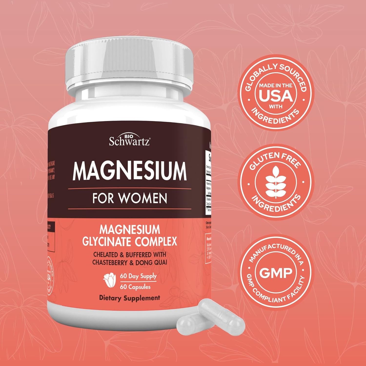 4 in 1 Magnesium Supplement for Women - Magnesium Glycinate with Chasteberry Dong Quai and Vitamin B6 for Stress Relief, Healthy Sleep, Nerves, Bones, Muscles (Manufactured in The USA) 60 Capsules : Health & Household