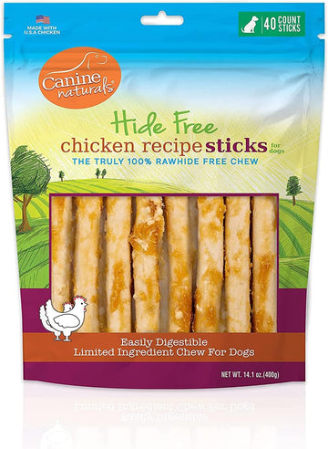 Canine Naturals Chicken Recipe Chew - Rawhide Free Dog Treats - Made From USA Raised Chicken - All-Natural and Easily Digestible - 40Ct(Pack of 1), 5 Inch Stick Chews