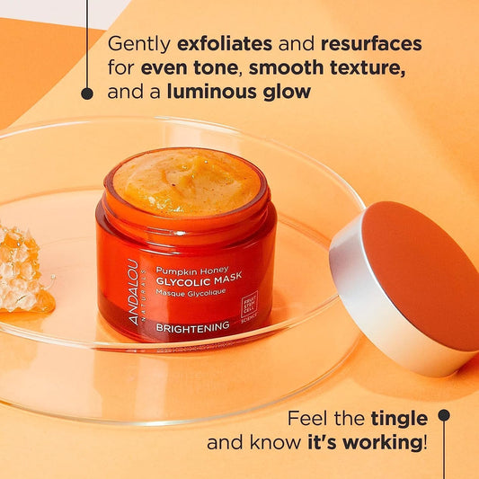 Andalou Naturals Pumpkin Honey Glycolic Mask, Brightening & Exfoliating Face Mask With Glycolic Acid & Vitamin C, Gently Removes Dirt And Brightens Skin, 1.7 Fl Oz