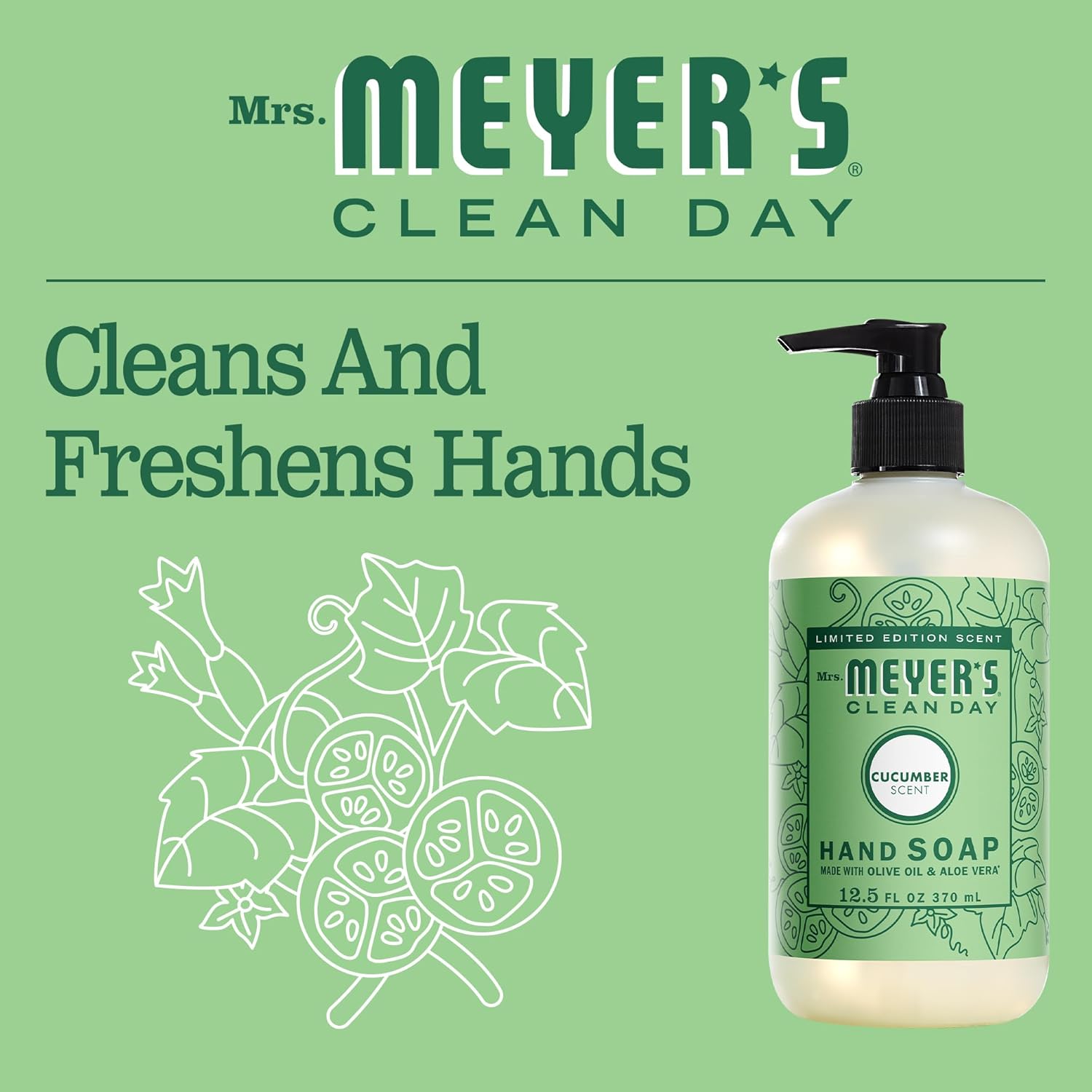 Mrs. Meyer'S Clean Day Liquid Hand Soap, Cruelty Free And Biodegradable Hand Wash Formula Made With Essential Oils, Cucumber Scent, 12.5 Ounce Bottle : Beauty & Personal Care