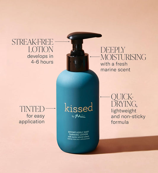 Mii Cosmetics Kissed Effortlessly Easy Tanning Lotion, Hydrates Skin & Offers Flawless, Streak Free Tan, Dark, 200Ml