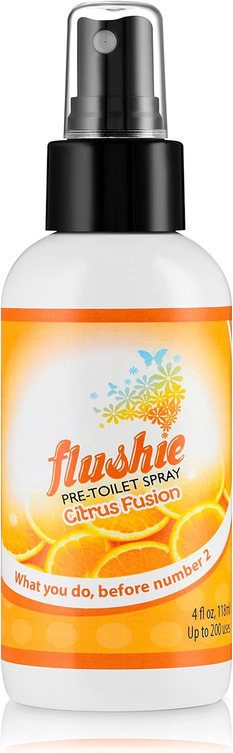 Flushie Pre-Toilet Spray for Poop Travel Size Toiletries Bathroom Spray for Poop Spray for Toilet Deodorizer Traveling Essentials Poop deodorizer Poop Odor eliminator 4oz (Citrus, 2 Pack)