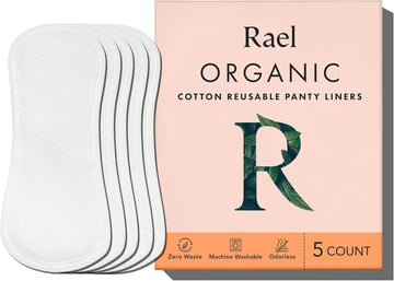 Rael Reusable Panty Liners Menstrual, Organic Cotton Cover - Postpartum Essential, Cloth Panty Liners For Women, Washable, Soft And Thin, Leak Free, Sensitive Skin (5 Count, White)