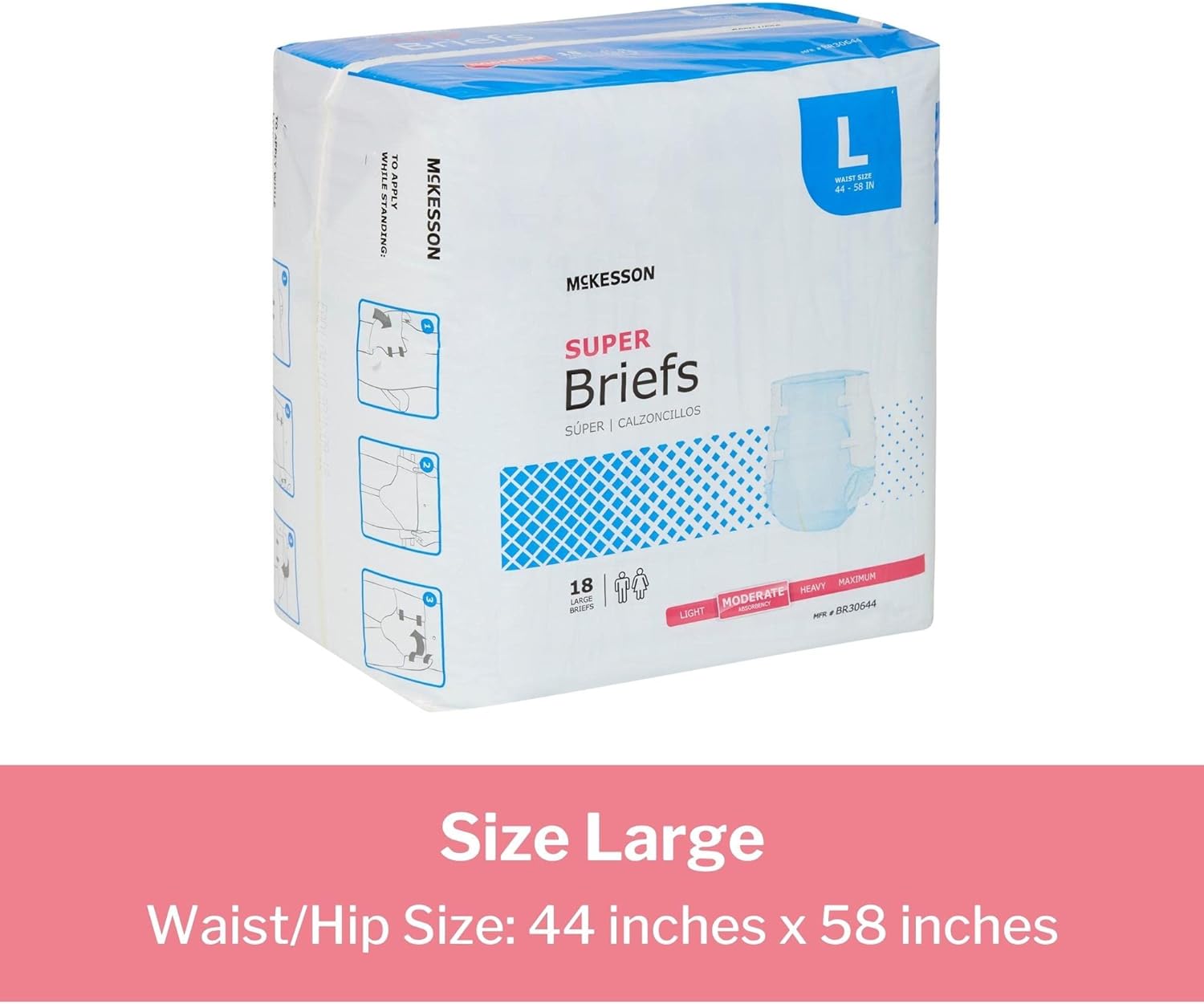 McKesson Super Briefs, Incontinence, Moderate Absorbency, Large, 18 Count, 1 Pack