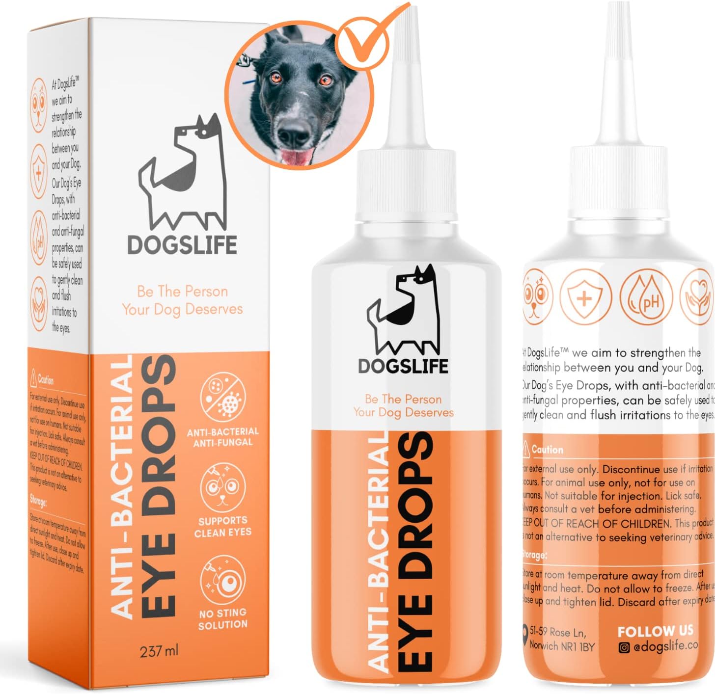 Eyewash Drops For Dogs | 237ml Dog Eye Cleaner | Treat Dry, Itchy Eyes + Allergy Symptoms | Oat Glucan Ph Balanced Formula For Clean Dog Eyes?DG31
