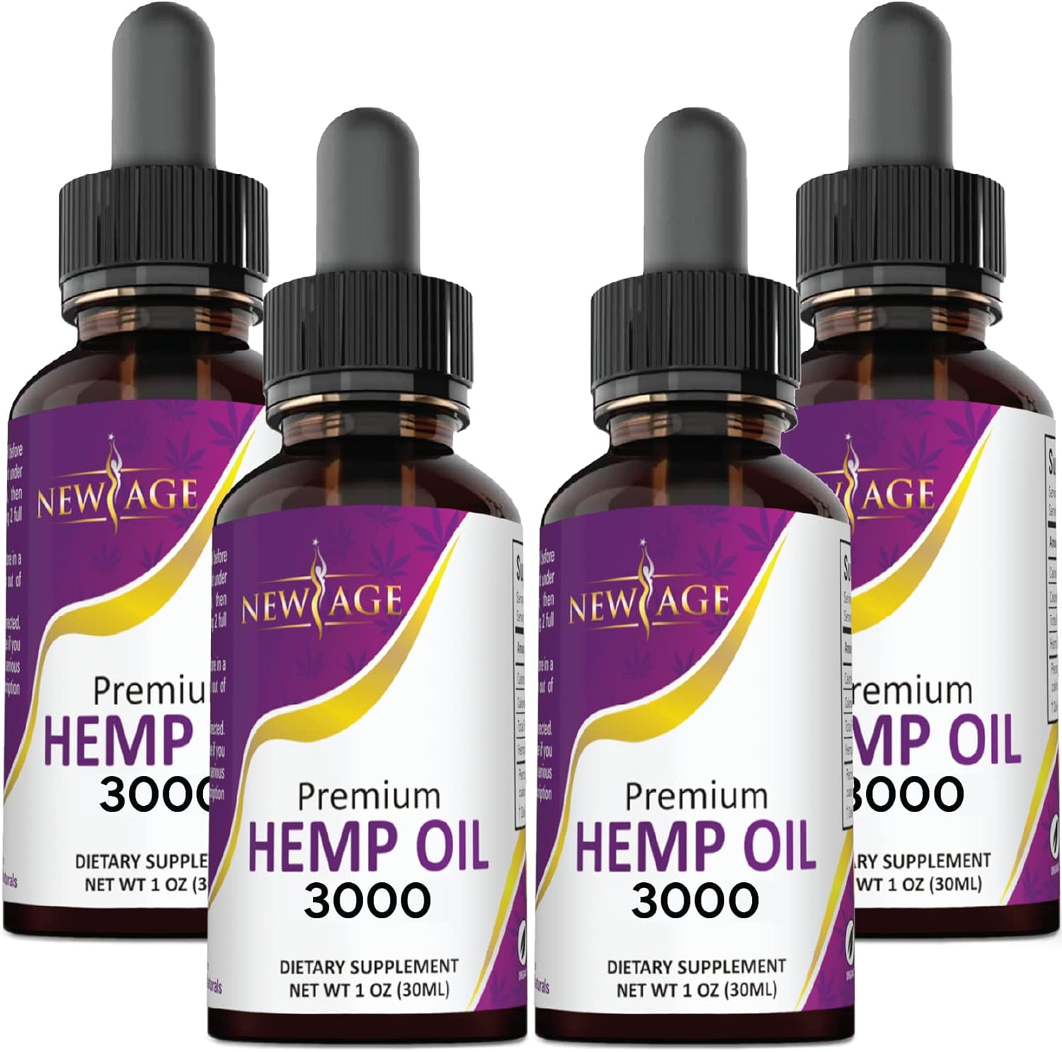 Hemp Oil - 4 Pack - All Natural of Hemp Drops - Grown & Made in USA -