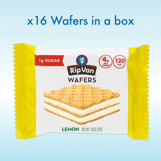 Rip Van Wafels Lemon Cookies, 16 Count, 1G Sugar, 4G Carbs, Vegan, Keto Friendly, Low Calorie, 0G Trans Fat, 120 Calories, 6G Fiber