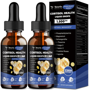 Cortisol Supplement Liquid Drops Hormone Balance For Women Men With Magnesium Complex,Ashwagandha,Rhodiola Rosea,L Theanine,Phosphatidylserine Supplements Mood, Focus, Sleep Support 2 Fl.Oz
