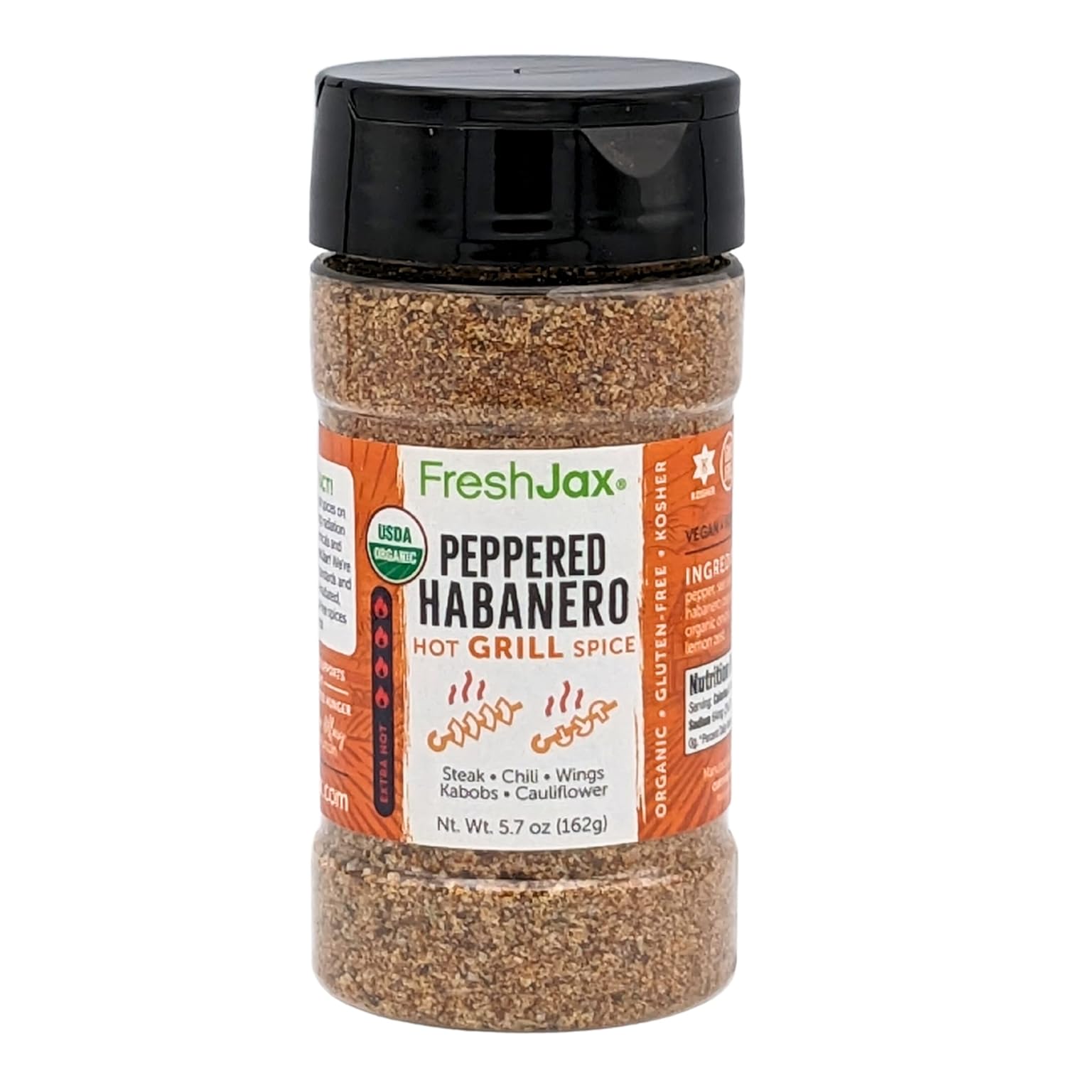 FreshJax Organic Peppered Habanero Hot Grilling Seasoning Spice (5.7 oz Large Bottle) Non GMO, Gluten Free, Keto, Paleo, No Preservatives Habanero Pepper Powder Blend | Handcrafted in Jacksonville