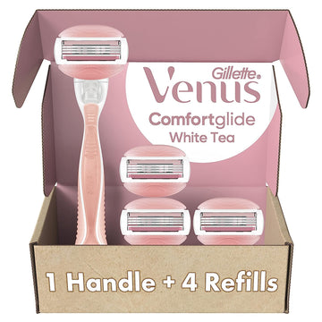 Gillette Venus Comfortglide Razors For Women, 1 Venus Razor, 4 Razor Blade Refills, White Tea Scented Gel Bars