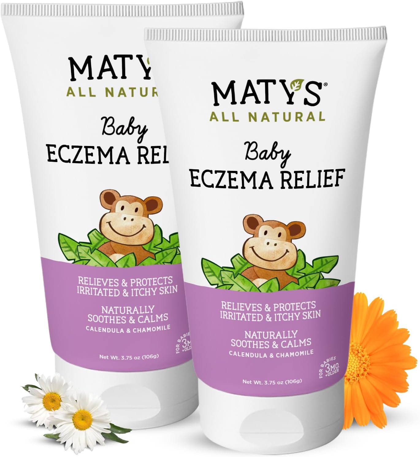 Matys Baby Eczema Relief Cream, Relieves & Protects Dry Itchy Sensitive Skin From Flare Ups, Steroid Free, Safe For Kids & Babies 3 Months + With Calendula, Lavender, & Chamomile, 2 Pack, 3.75 Oz Each