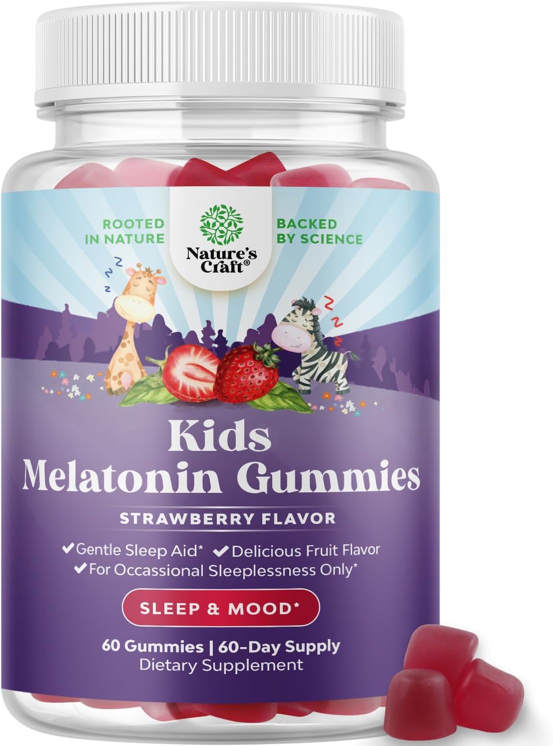Melatonin Gummies For Kids Sleep Support - Hassle-Free Kids Melatonin Gummies For Mood Support - Delicious And Tummy Friendly Gummy Melatonin 1 Mg For Little Ones - Non-Gmo Gluten Free And Halal