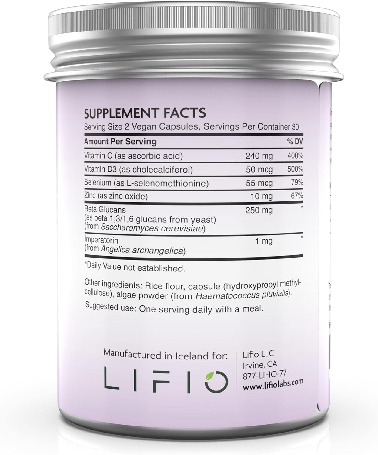 Lifio Immunity Rev+ | Ultra Potency Beta- Glucans 1,3/1,6 | 250 Mg With Algae Extract, Vitamin C, D3, Selenium And Zinc, Non-Gmo, Gluten Free | 60 Capsules : Health & Household