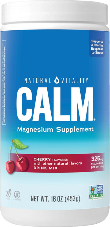 Natural Vitality Calm, Magnesium Citrate Supplement, Anti-Stress Drink Mix Powder, Gluten Free, Vegan, & Non-Gmo, Cherry, 16 Oz
