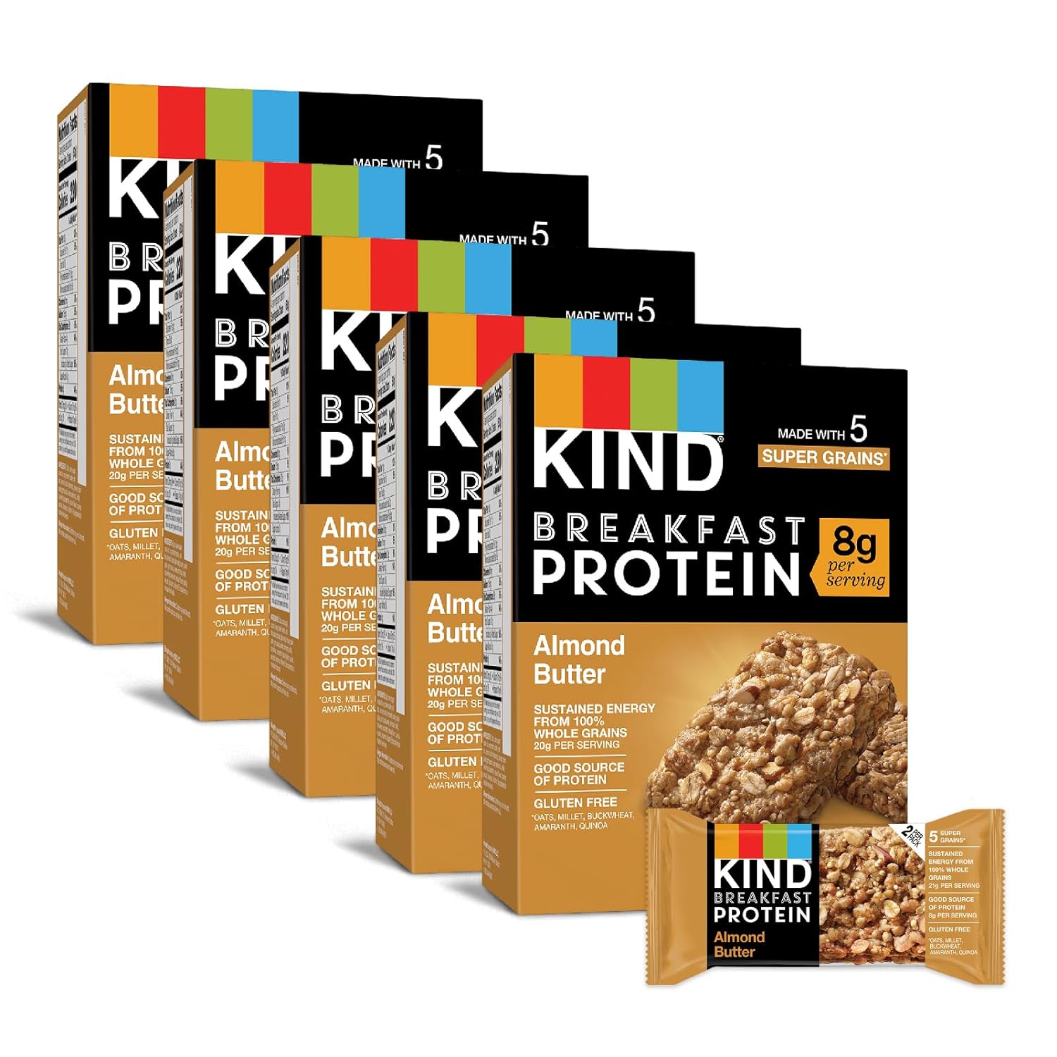 Kind Breakfast, Healthy Snack Bar, Almond Butter, Gluten Free Breakfast Bars, 8G Protein, 1.76 Oz Packs (30 Count)