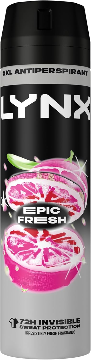 Lynx Epic Fresh Anti-Perspirant Aerosol Men'S Deodorant Spray With Proscent Technology And A Grapefruit & Tropical Pineapple Scent For 72 Hours Protection Against Odour And Wetness 250 Ml