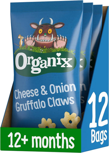 Organix Cheese & Onion Gruffalo Claws, Toddler Snack Puffs, 12+ Months, Multipack, 4 X 15 G Bags Per Pack (3 Packs Total)