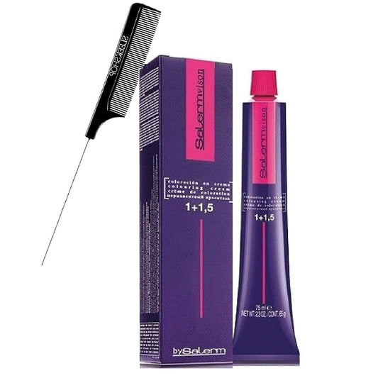 Salerm Cosmetics Vision Salermvison Permanent Cream Hair Color Dye (W/Sleek Steel Pin Rat Tail Comb) Haircolor Creme, Gray Coverage In 30 Minutes (8,11 Light Intense Ash Blond) : Beauty & Personal Care