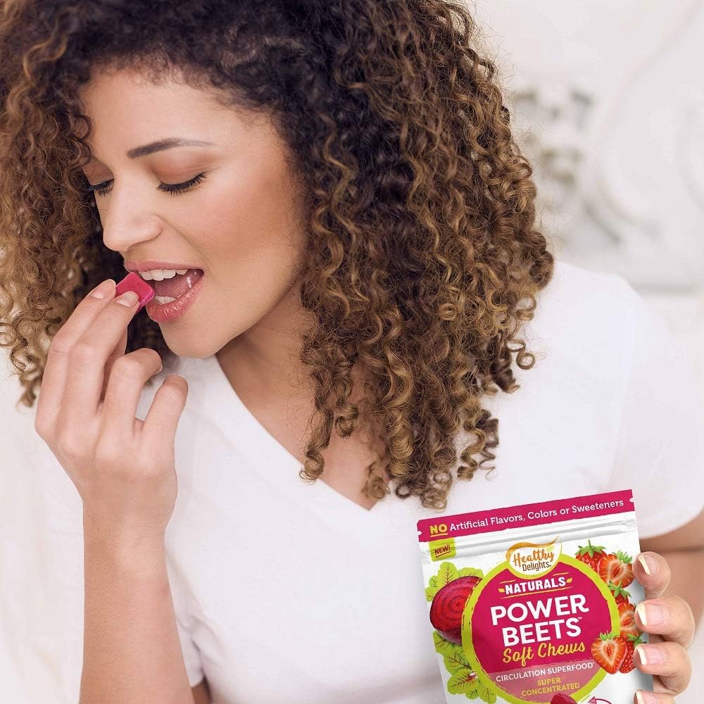 Healthy Delights Naturals Power Beets Soft Chews, Delicious Strawberry Burst, Concentrated Superfood Supplement, Supports Circulation, Natural Energy & Stamina, 30 Count : Health & Household