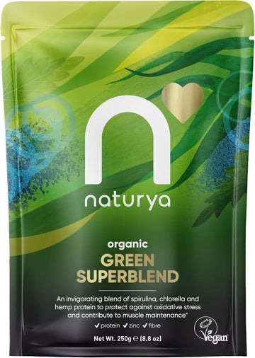 Naturya Organic Green Superblend, 250G, Alkalising Superfood Blend For Smoothies