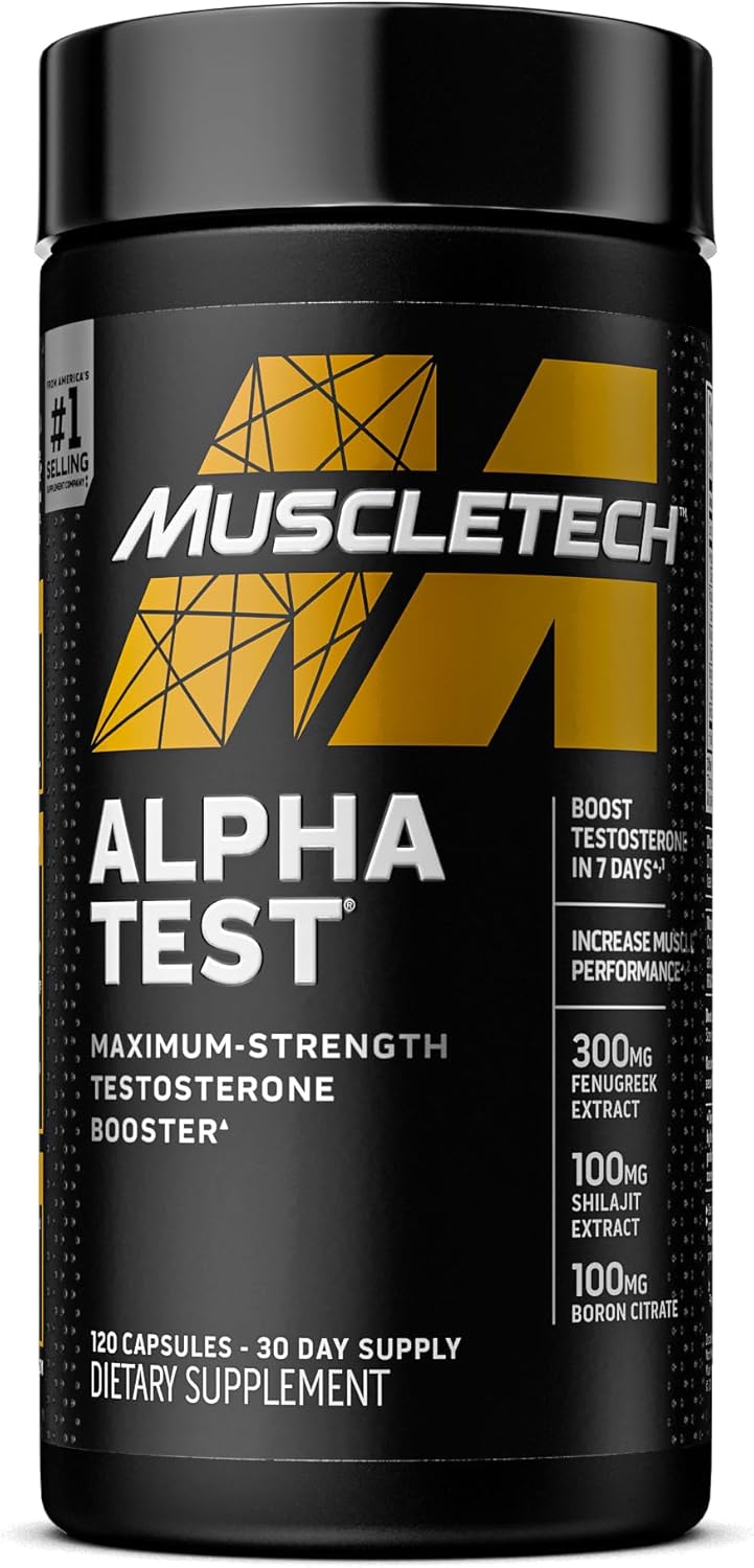 Testosterone Booster For Men, Muscletech Alphatest, Tribulus Terrestris & Boron Supplement , Max-Strength Atp & Test Booster, Daily Workout Supplements For Men, 120 Pills (Package May Vary)