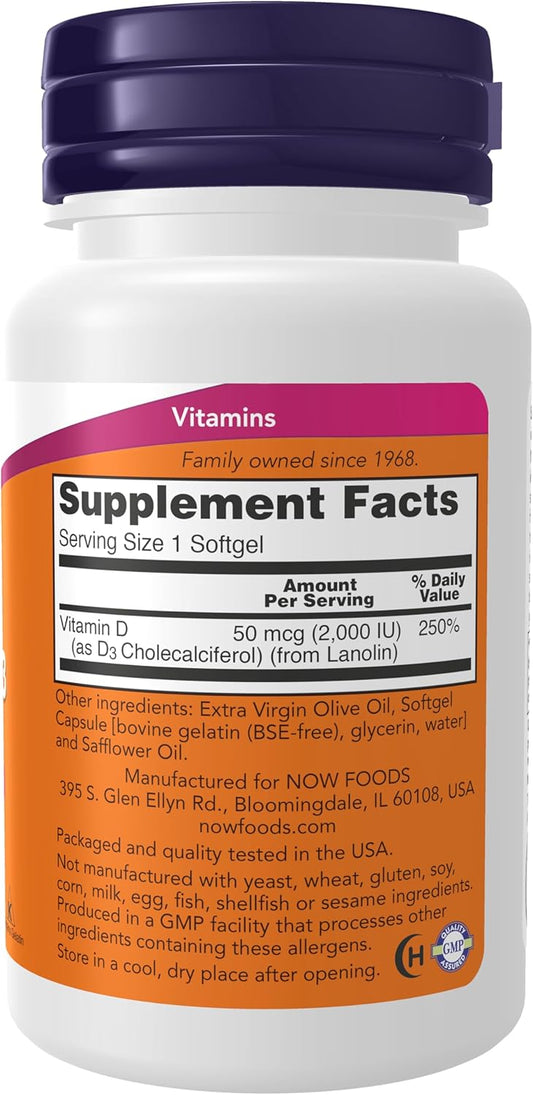 Now Foods Supplements, Vitamin D-3 2,000 Iu, High Potency, Structural Support*, 120 Softgels