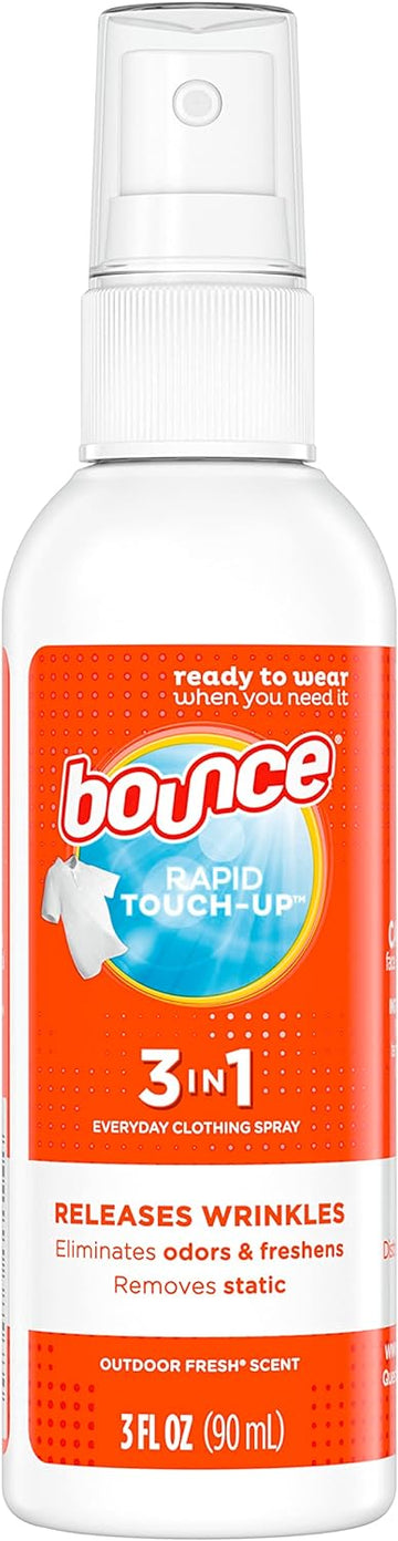 Bounce Anti Static Spray, 3 in 1 Anti Static & Instant Wrinkle Release, Odor Eliminator & Fabric Refresher, Rapid Touch Travel Spray (3 Oz, Pack of 1)
