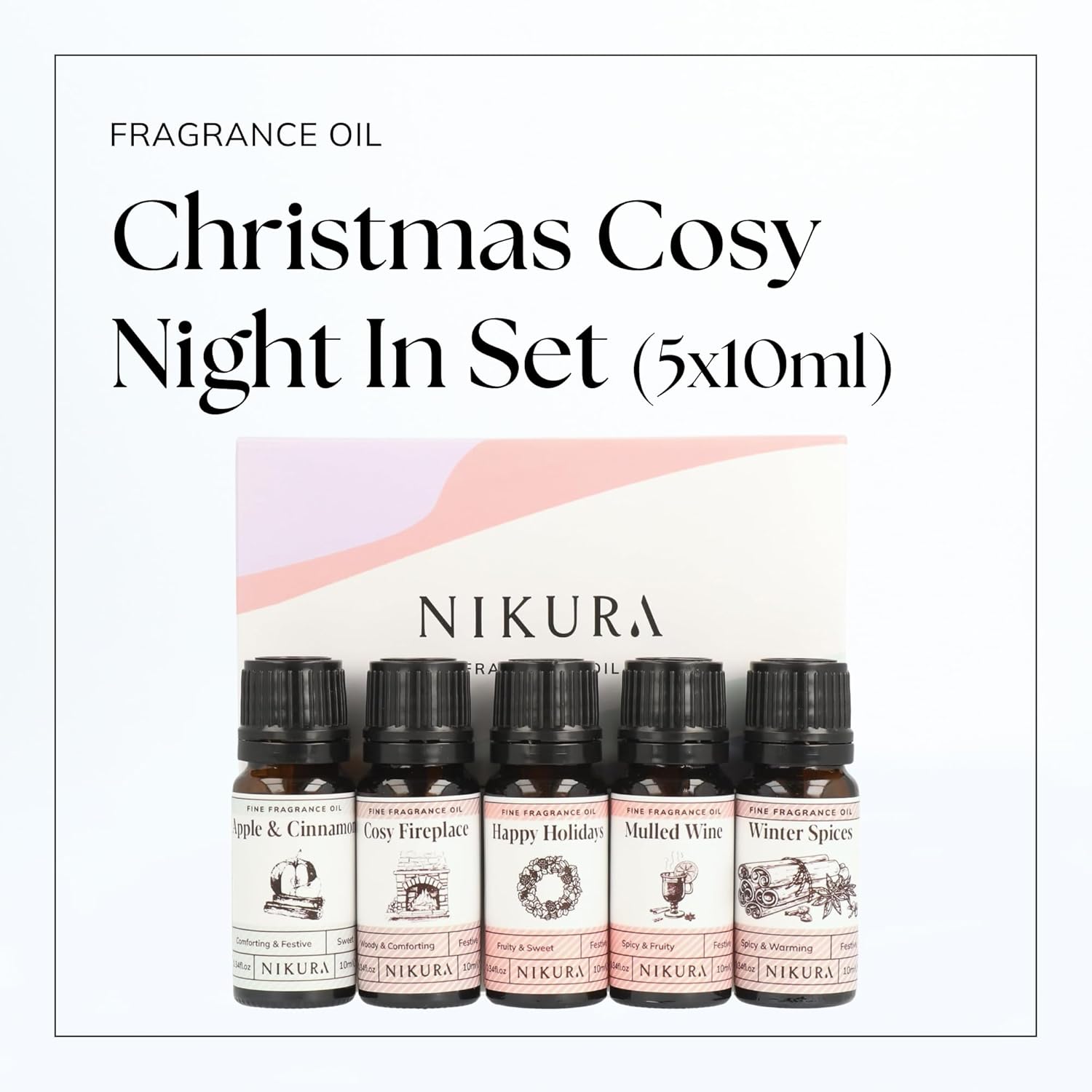 Nikura Winter Cosy Night in Fine Fragrance Oil Gift Set - 5 x 10ml | Perfect for Diffusers for Home, Soap & Candle Making, Wax Melts, Burner | for use in Bath Bombs, Perfume Scents | UK Made : Amazon.co.uk: Home & Kitchen
