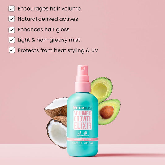 Hair Burst Volumising & Growth Elixir - Multipurpose Spray For Thickness, Shine & Root Boost - Non Greasy Formula - Heat And Uv Damage Protection