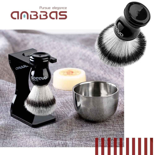 Anbbas Shaving Brush Synthetic Badger Hair With Stainless Steel Shaving Bowl,Black Acrylic Shaving Stand Holer For De Razor Men Traditional Shave