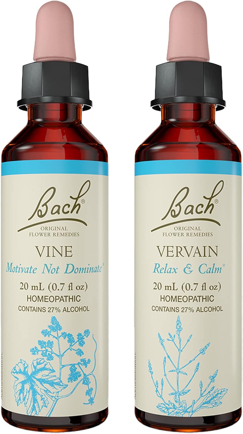 Bach Original Flower Remedies 2-Pack, Lead with Motivation" - Vine, Vervain, Homeopathic Flower Essences, Vegan, 20mL Dropper x2