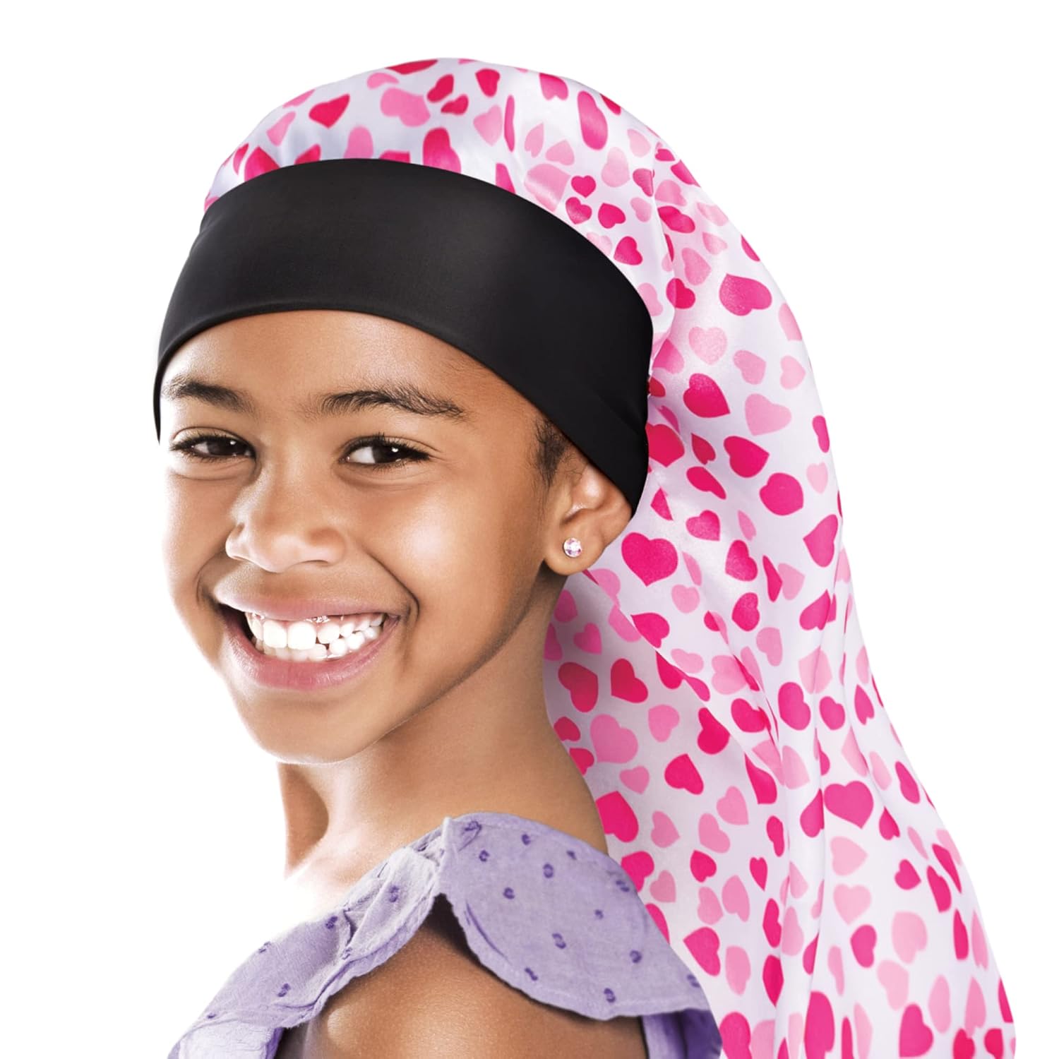 Red By Kiss Kids Satin Braid Bonnet, Comfy Wide Band For Long Hair, Long Braids (Black)