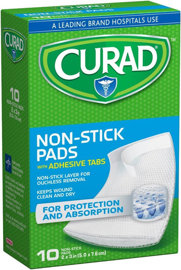 Curad Non-Stick Pads, 2 Inches X 3 Inches With Adhesive Tabs, 10 Count