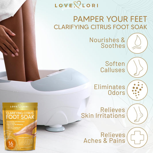 Love, Lori Citrus Epsom Salt Foot Soak For Dry Cracked Feet (16Oz) - Foot Soaking Salts For Foot Soaking Tub - Pedicure & Foot Spa Soak W/ Natural Essential Oils