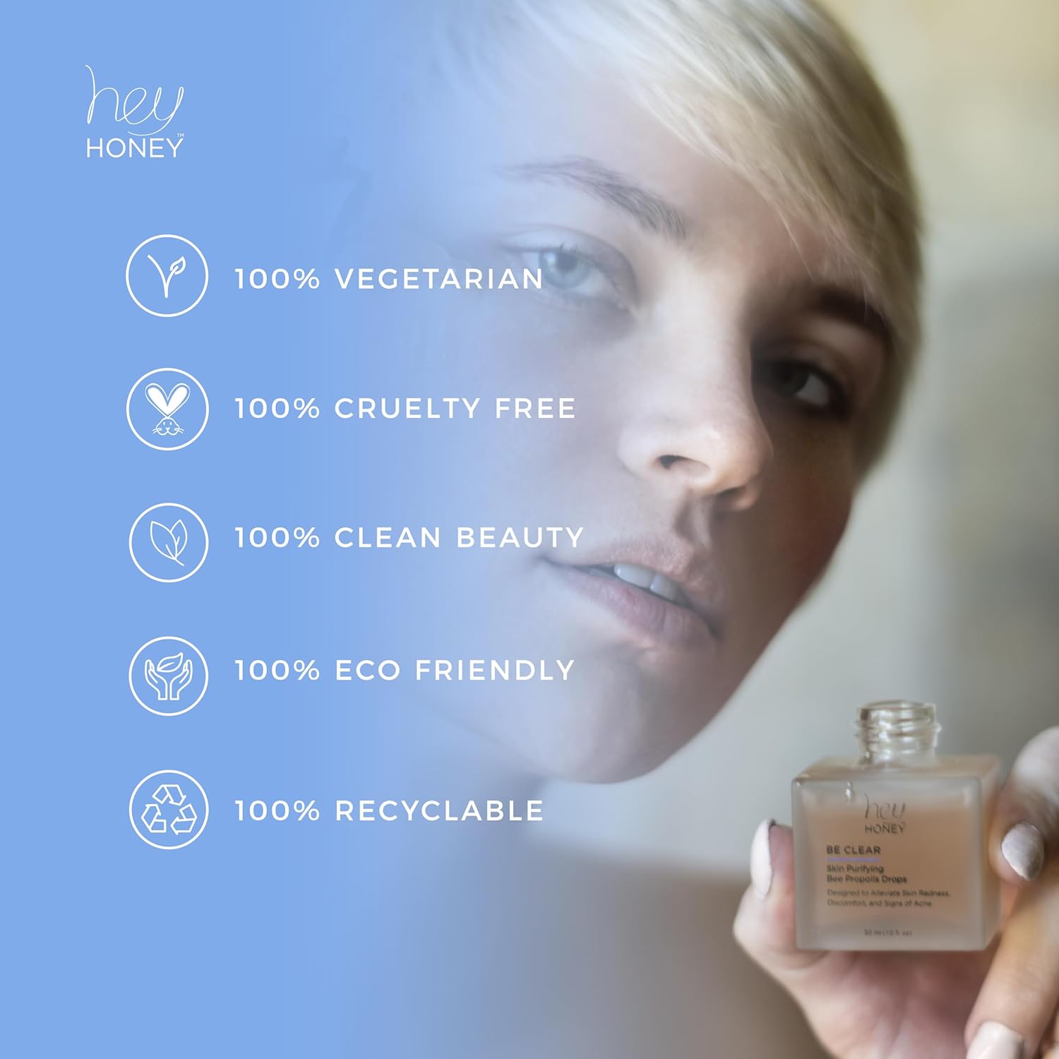 Hey Honey Skincare Be Clear Skin Purifying Bee Propolis Drops Serum | Designed To Alleviate Skin Redness, Discomfort, Blemishes & Acne | 1 Oz : Beauty & Personal Care