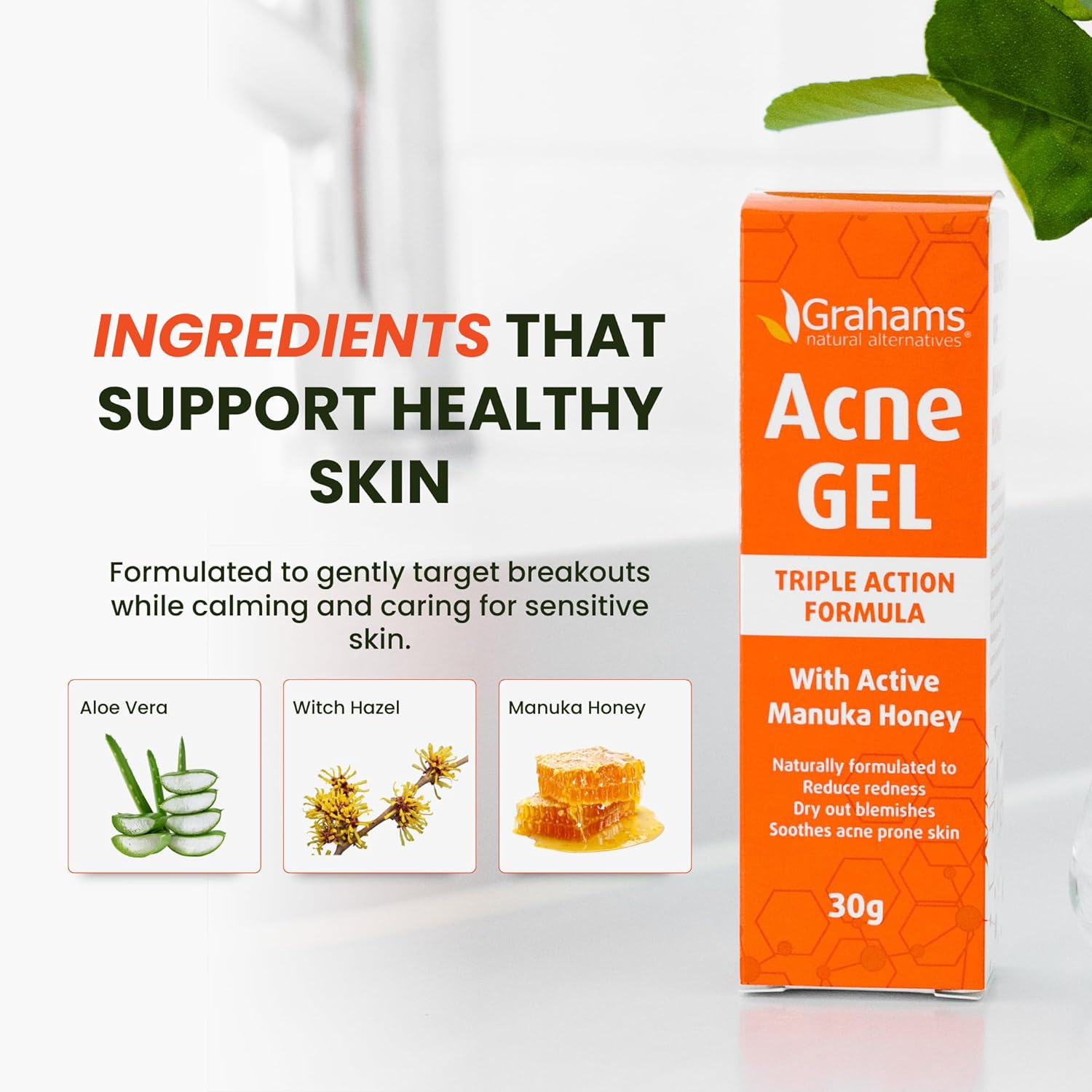 Grahams Natural Anti Acne Gel - Spot Treatment, Pimple Cream & Acne Moisturiser for Face, Back & Body - Soothe, Reduce Redness & Dry Out Blemishes - With Witch Hazel, Manuka Honey, Aloe Vera (30g) : Amazon.co.uk: Beauty
