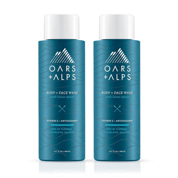 Oars + Alps Men's Moisturizing Body and Face Wash, Skin Care Infused with Vitamin E and Antioxidants, Sulfate Free, Fresh Ocean Splash, 2 Pack
