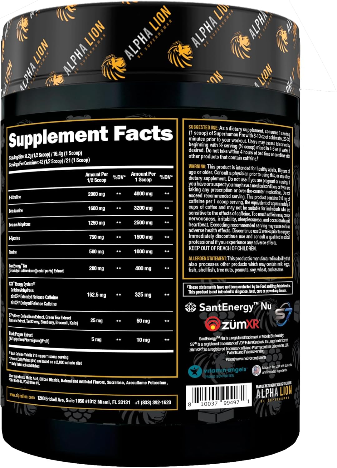 Alpha Lion Superhuman Pre Workout Powder, Beta Alanine, L-Taurine & Tri-Source Caffeine For Sustained Energy & Focus, Nitric Oxide & Citrulline For Pump (21 Servings, Unicorn Juice) : Health & Household