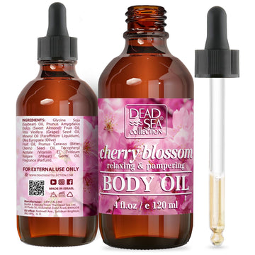 Dead Sea Collection Body Oil For Dry Skin - Cherry Blossom & Vitamin E, A, D Moisturizing Oil - Anti-Aging And Skin Elasticity Support - (4 Fl.Oz)
